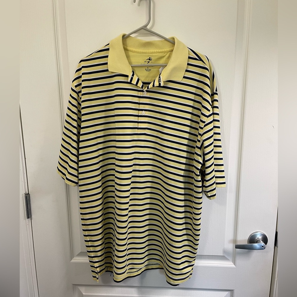 Nicklaus Performance Men's XL Yellow Navy Striped Polo Shirt Short Sleeve